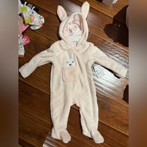 Pink Hooded Baby Onesie with Bunny Design 6-9 MONTHS